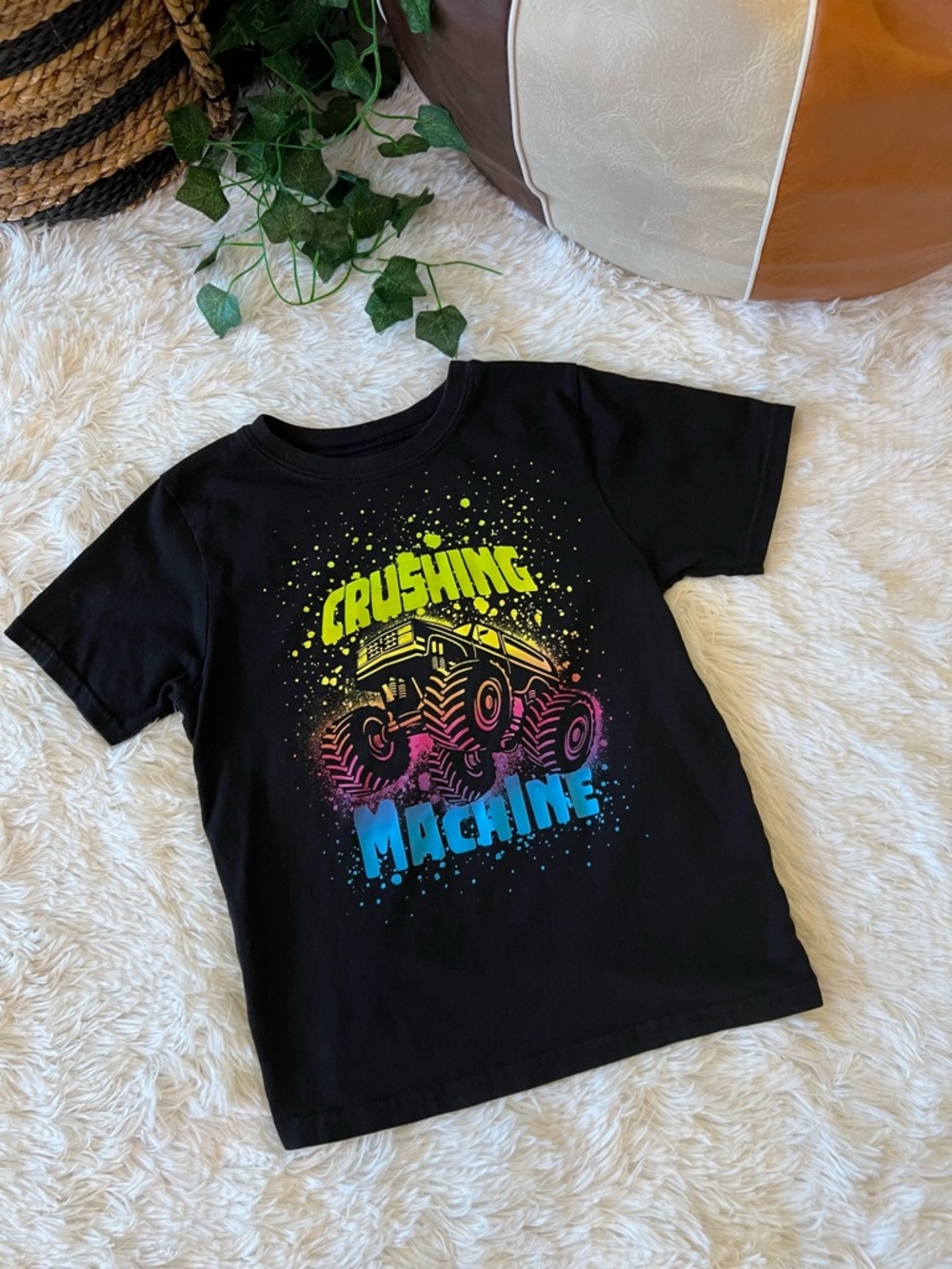 Crushing Machine Kids T‑Shirt - Black with Neon Graphic